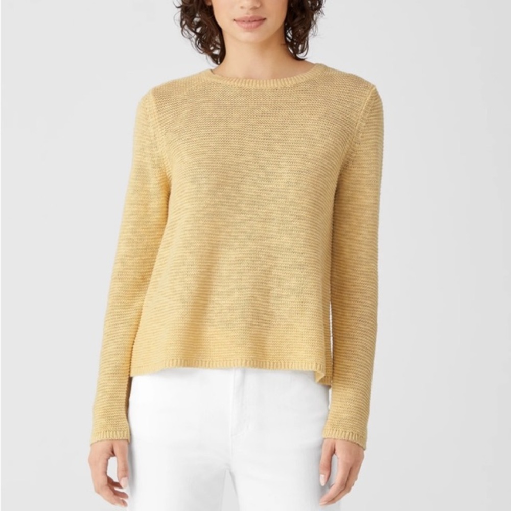 Eileen Fisher Organic Cotton Linen Slub Knit Crewneck Sweater Top